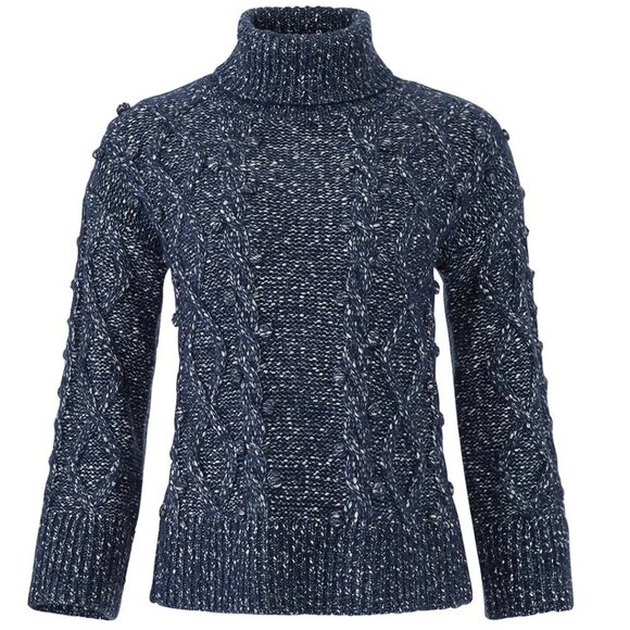 kate spade Sweater - Women's Medium Navy Blue White - Cable Knit Turtleneck - Picture 15 of 15